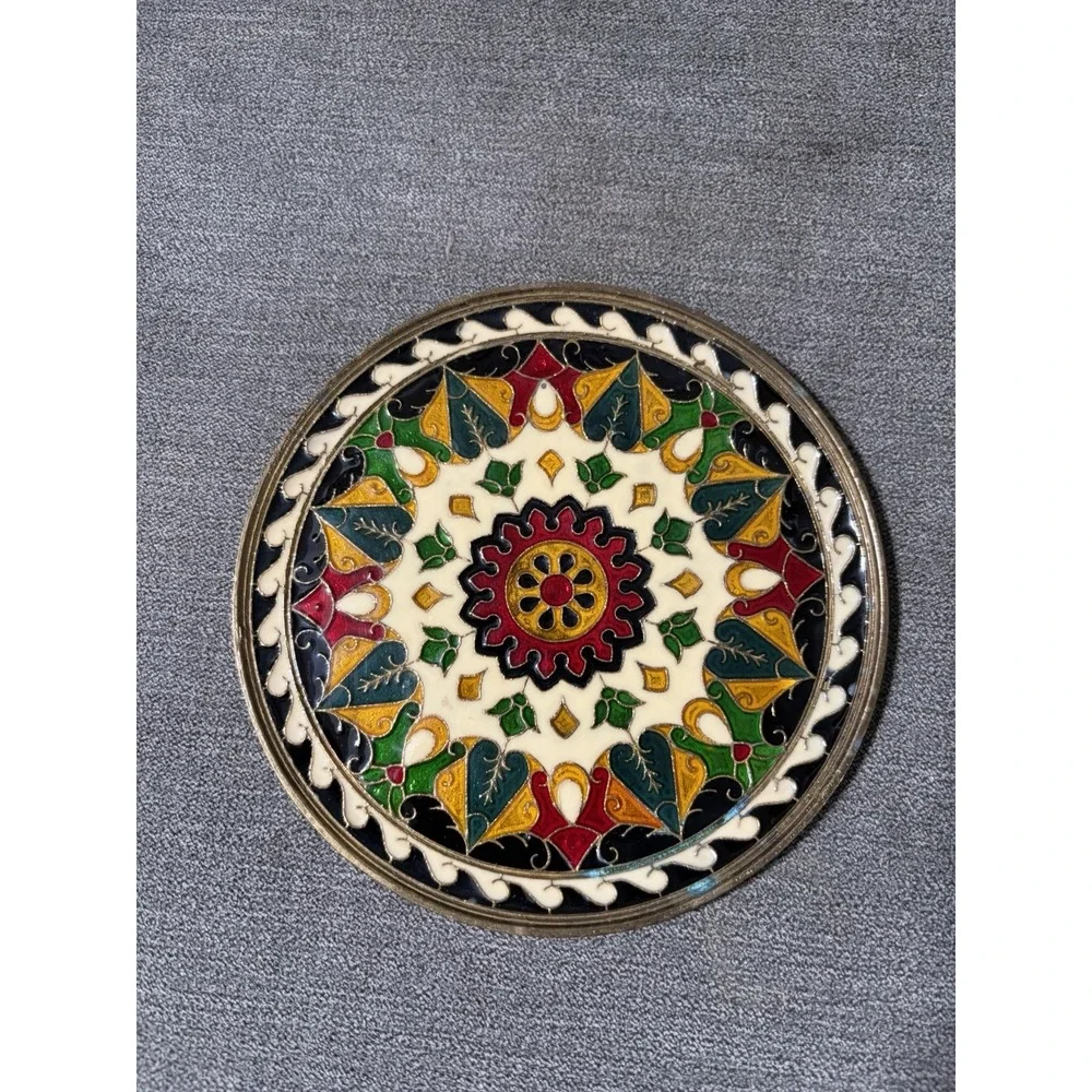 Vintage Cloisonne Turkish Enamel Bronze Wall Plate 5 1/4